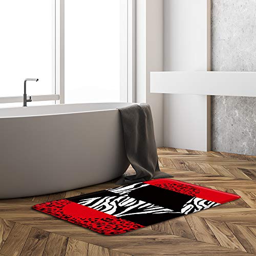 Sunhe Leopard Zebra Print Bath Mat Black Red African Animal Leopard Cheetah Zebra Skin Pattern Romantic Heart Modern Print Microfiber Memory Foam Home Door Bathroom Mat/Bath Rugs #TOP1
