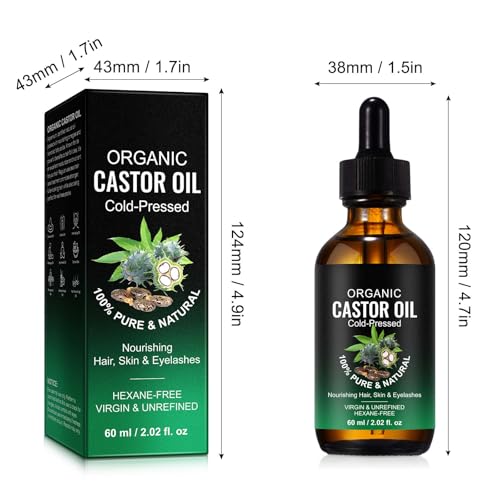 Bio olej rycynowy tłoczony na zimno – 100% czysty olejek zy | do włosów, rzęs, skóry i wellness | wegański, bez heksanu | 60 ml