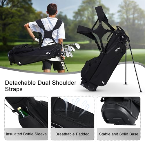 KVV Junior Golf Bag, Lightweight Golf Stand Bag for Young Players for Ages 3-5,6-8,9-12 (Black, Ages 12 and up) by KVV - Image 5