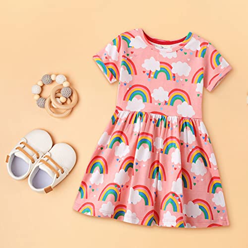 Toddler Sunflower Dress Girls Rainbow Dress Girls Spring Dress Girls Summer Dress Girls Cute Rainbow Dress Girls Outfit (Pink, 5 Years)2