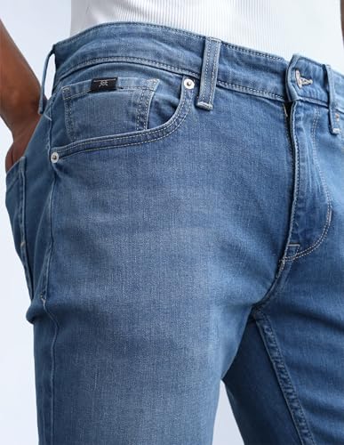 Image of Flying Machine Men's Slim Straight Fit Jeans| Solid | Mid Rise | Stretchable | Jeans for Man