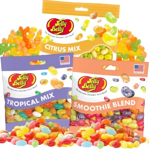Jelly Bean Tropical Smoothie and Citrus Mix Jelly Beans Multipack, Bite Size Soft Chewy Candies, Colorful Candy Stocking Stuffer, Pack of 3