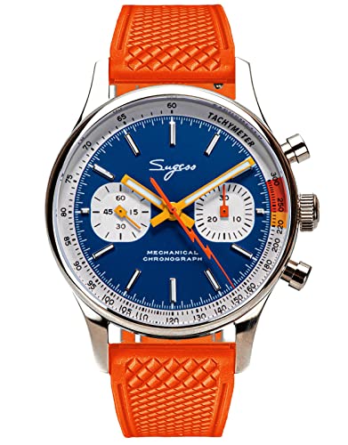 SUCHP007FO Montre pour homme avec chronographe chronographe pliable chrono mouette ST1901 Mouvement saphir cristal 40 mm Doré 1963, bleu, Sangle