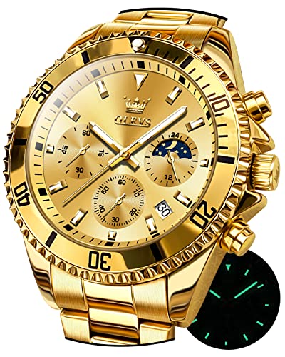 OLEVS Herrenuhren Chronograph Edelstahl Analog Japan Quarz Mondphase Uhr Wasserdicht Datum Business Klassisch Leuchtend Uhren für Männer