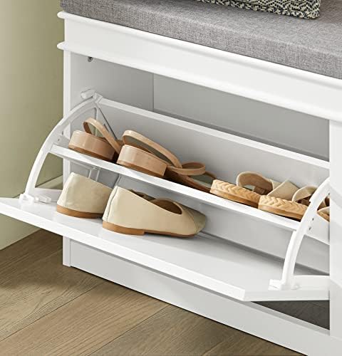 SoBuy FSR64-W, Hallway Shoe Bench Shoe Rack Shoe Cabinet with Flip-drawer and Seat Cushion, White