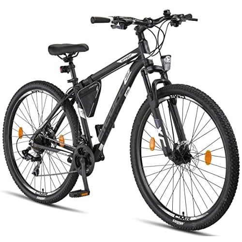 Licorne Bike Effect Premium Mountainbike in 29 Zoll Aluminium, Fahrrad für Jungen, Mädchen, Herren und Damen - 21 Gang-Schaltung - Scheibenbremse Herrenrad - Schwarz/Weiß (2xDisc-Bremse)