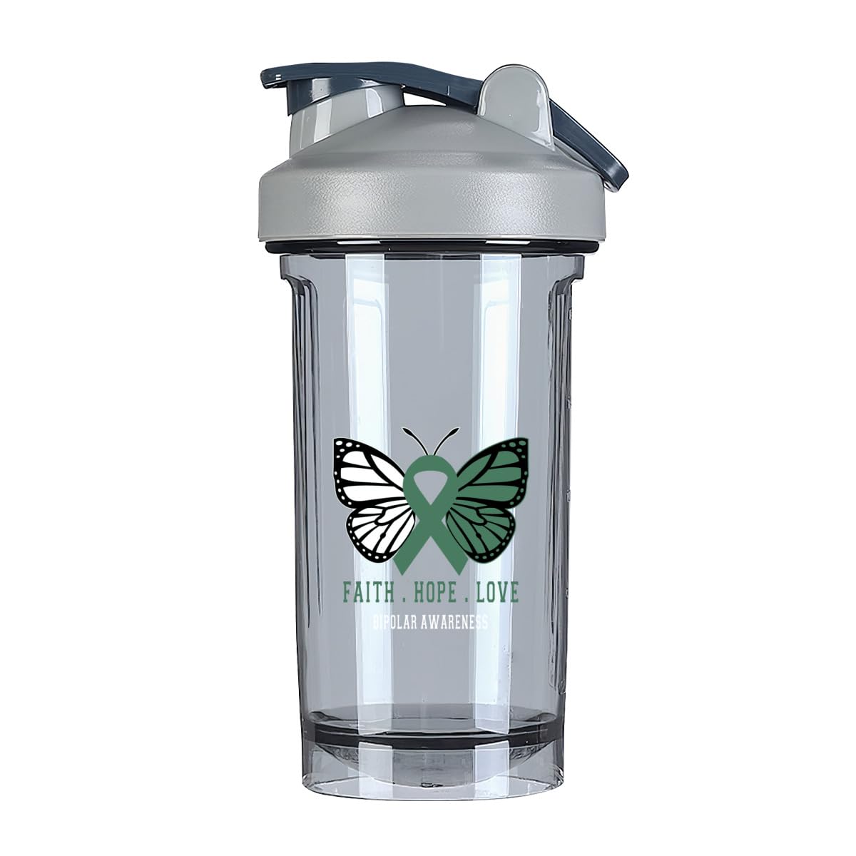 Butterfly Bipolar awareness 18 Ounce Shaker Cup,Fashion Theme Pattern Shaker Bottle Leak-proof Workout Shake Bottles 500ML/18 oz Perfect for Pre Workout