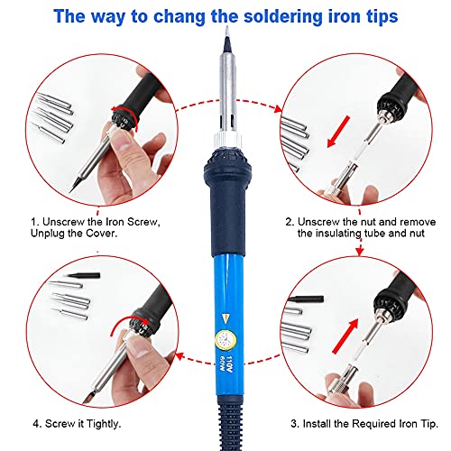 Electric Soldering Iron Kit, 20-in-1 60W Adjustable Temperature Welding Tool with ON-OFF Switch, 5pcs Tips, Digital Multimeter, Desoldering Pump, Solder Wire, Wire Cutter, Stand, Tweezer