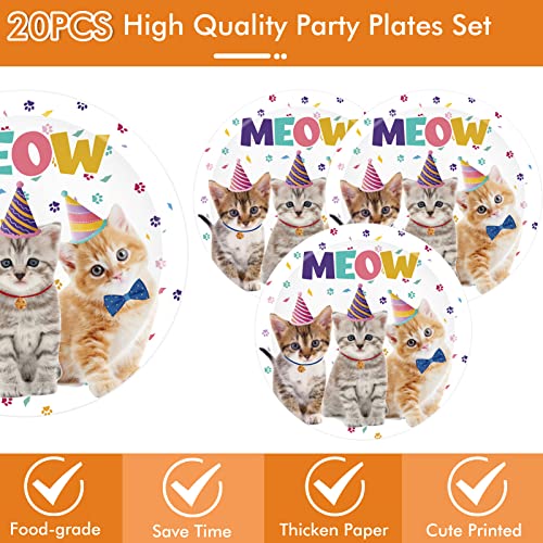 Juhap 41Pcs Cat Birthday Party Supplies, Cat Theme Party Tableware Include 20 Paper Plates, 20 Napkins And 1 Tablecloth, Kitten Birthday Party Table Decorations Ideal For Cat Birthday Party Decoration #TOP2