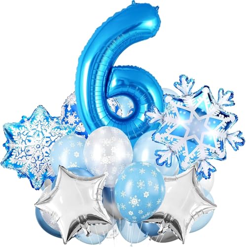 Globos de Aluminio de Copo de Nieve, Globo Numero 6 Cumpleaños, Globos Copo de Nieve, Globo de Nieves, Globoss Foil Copos de Nieves, Globoes Temáticos de Invierno, Globoss Cumpleaños Niña