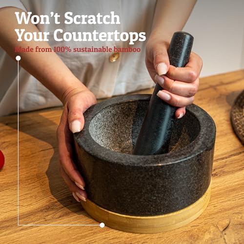 image for Priority Chef Heavy Duty Mortar and Pestle Set with Bamboo Base, Extra