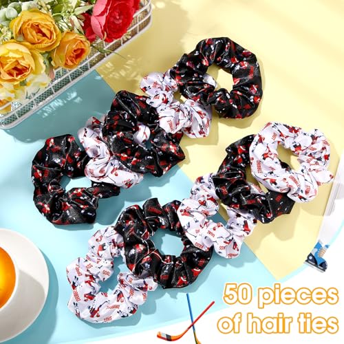Suncalla 50 Pcs Hockey Scrunchies Bulk Sports Hair Ties Gifts Elastic Silk Satin Scrunchy Hair Bands Ponytail Holder for Field Hockey Women Team Player Accessories - Thumbnail 5