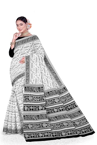 Image of TAMAIRA FASHION Mulmul Pure Cotton Saree For Woman Warli Printed|Office Wear Daily Wear Sarees For Women Without Blouse Piece(Available in 19 Colours)