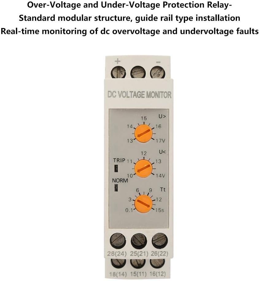 Voltage Protector Relay, DC 12V/24V/36V/48V Adjustable Automatic Reconnect Over Voltage and Under Voltage Relay LED Indicate DVRD Relay Delay Device(DC12V)