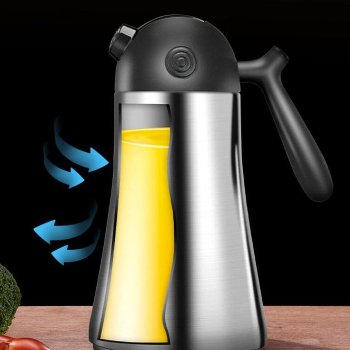 Garneck Stainless Steel Oil Bottle with Handle, 750ml Kitchen Dispenser