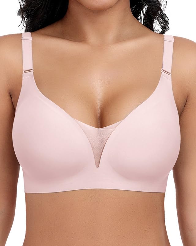 Soutien-gorge sans armatures femme sous-vêtement sans coutures bralette rembourrée rose XL