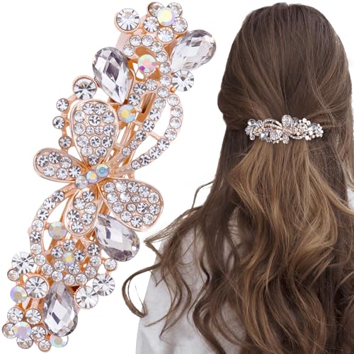 Joez Wonderful Rhinestone Hair Clip Sparkly Crystal Barrettes French Wedding Prom Engagement Pageant First Communion Hair Decorative Accessories for Women Bride (Rhinestone Butterfly White, 1 Pcs)