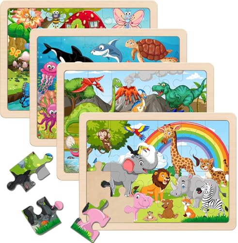 Wooden Puzzles for Kids Ages 4-6, 24 Piece Animals Puzzles for Toddlers,Jigsaw Puzzles for Kids Ages 3-5, Preschool Educational Puzzles Board Toys Gifts for Boys and Girls 3 4 5 6 Years Old