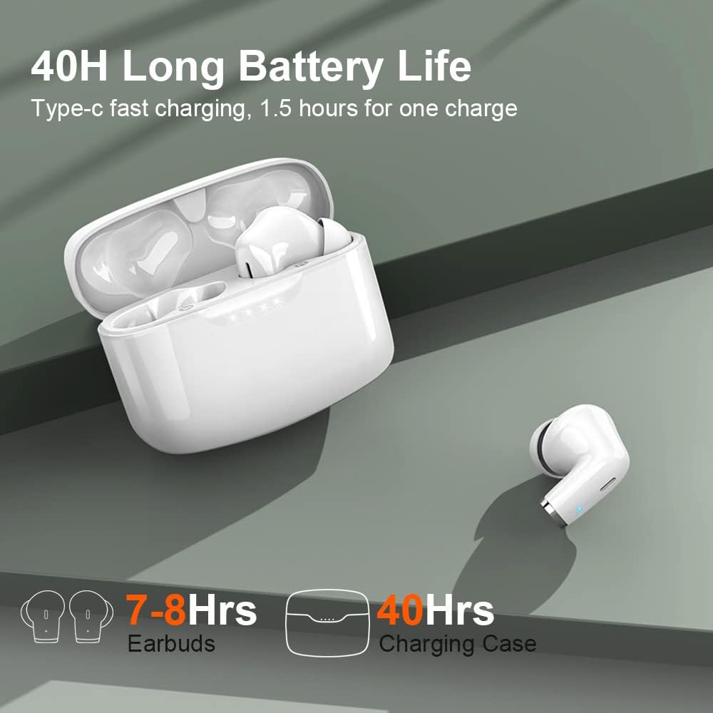Jesebang IT100-White Earbuds and Charging Case with battery life indicators