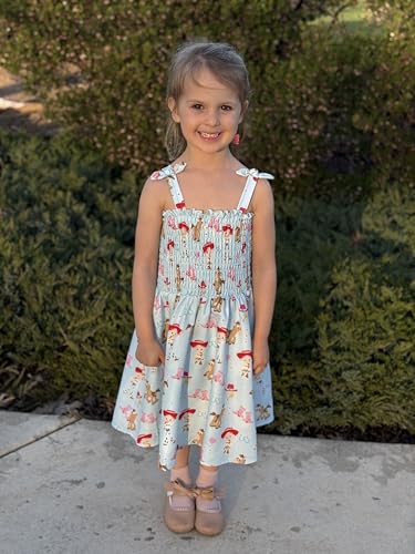 Image of Disney Princess Frozen Elsa Minnie Stitch Toddler Girl Dress Bow Tie Straps Smocked Summer Outfit Birthday Party Clothes 2-9Y
