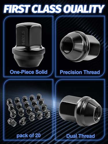 Image of M14x1.5 Lug Nuts 20pcs for Camaro Corvette | Fit Impal 1.5 inch Length Black Wheel Lug Nuts