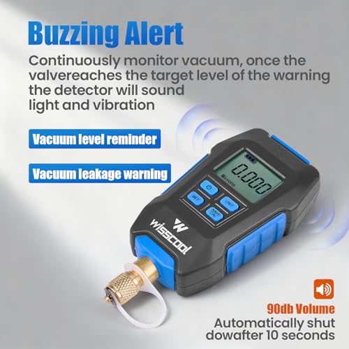 WISSCOOL Digital Micron Vacuum Gauge, Digital Pressure Tester Meter HVAC, LCD Display, Alarm Notice, Temp Compensation, 7/16 inch-20 UNF, 1/4 inch SAE Extension Connector Fitting-Blue(4 Units) by Wisscool - Image 2
