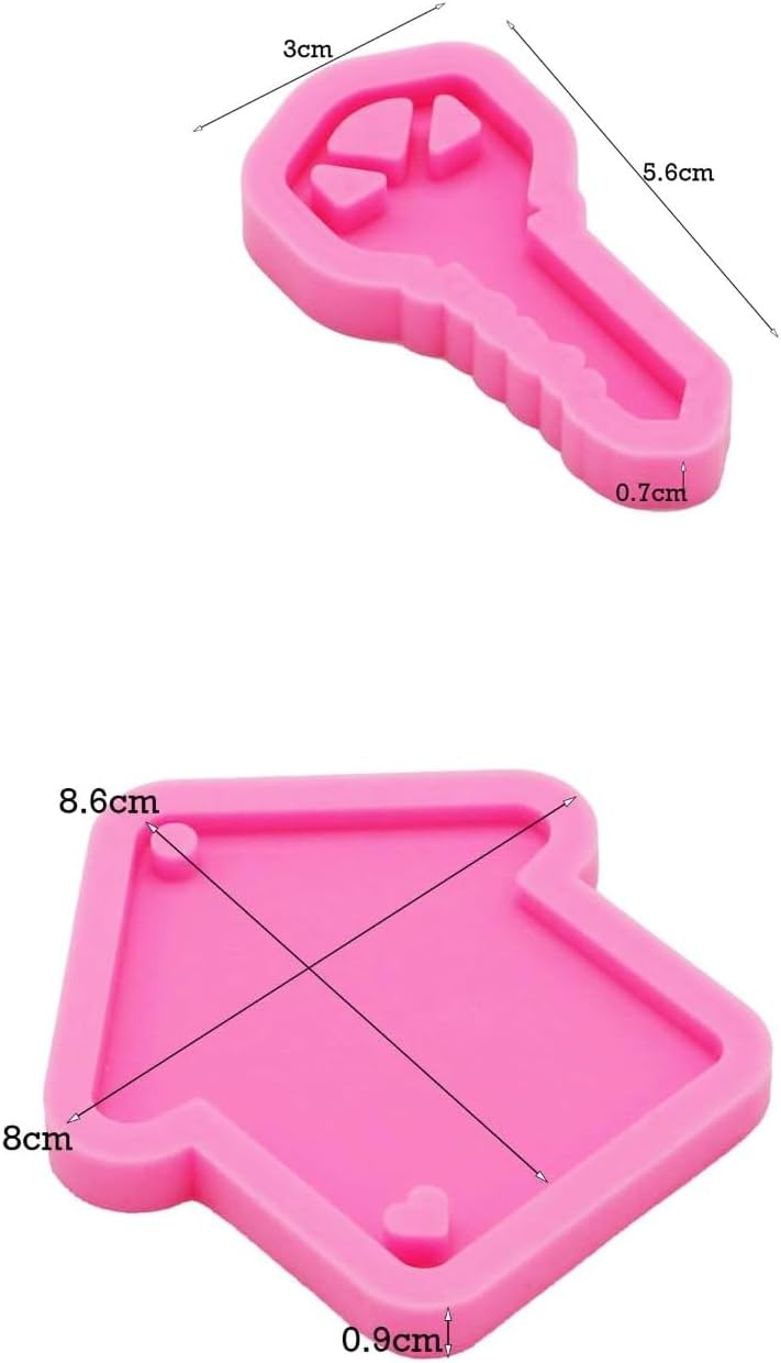Cute 2 PCS Glossy Shiny Christmas House and Door Lock Key Shape Bundle Group Shiny Keychain Silicone Mold - DIY Pendant Jewelry Making Mold for Epoxy Resin Craft Fondant Cake Decorating Candy Making