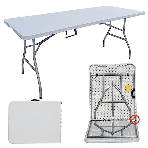BOSOVEL 6ft Folding Table Fold in Half w/Handle White Plastic Heavy Duty for Outdoor & Indoor Party Dining Picnic Camping Wedding BBQ Catering Garden Kitchen Market Events