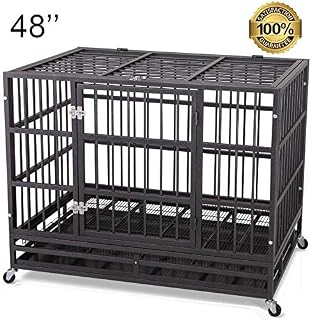 JY QAQA PET 48" Heavy Duty Dog Cage–Strong Folding Metal Crate Kennel