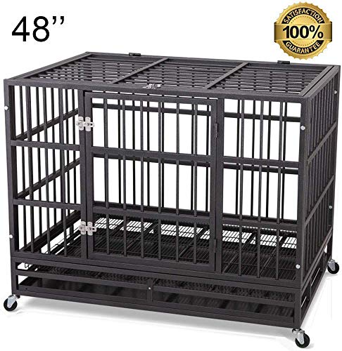 JY QAQA PET 48" Heavy Duty Dog Cage–Strong Folding Metal Crate Kennel