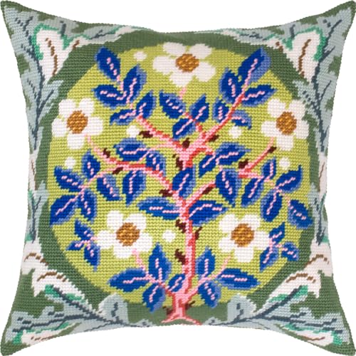 Brvsk Corona de rosas. Kit de punto de cruz estampado con lienzo de tapiz impreso (40 × 40 cm), kit de cojín de punto de cruz estampado para decoración creativa del hogar, kit de costura para