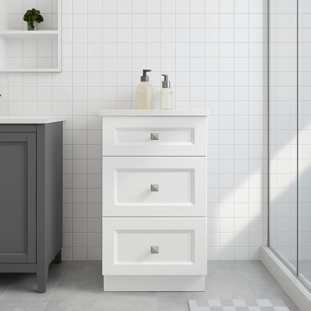 3 Drawers Bathroom Vanity Base, Bathroom Drawer Storage RTA Shaker Cabinet (White Shaker, 12 inch)
