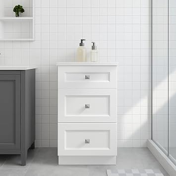 12" White Shaker Bathroom Drawer Base Cabinet 3-Drawer Ready-to-Assemble Vanity Storage Cabinet, Soft-Close Slides, Base Only, No Top