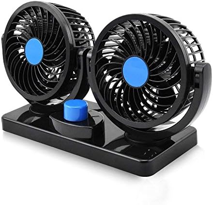 Woschmann Mitchell 12V DC Electric Car Fan for Dashboard, Double Head Cooling Electric Fan, 360 Degree Rotatable Small Fan for Car with 2 Speed Control, ABS Plastic, Dashboard Fan