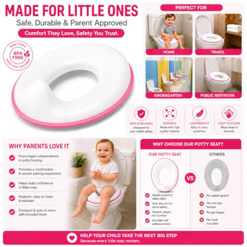 Image of Zollyss Potty Seat for Kids 2-5 Years, Portable Baby Toilet Seat Cover with Splash Guard, Non-Slip Toddler Potty Training Seat for Boys & Girls, Fits Round & Oval Western Toilets, Pink