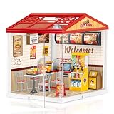 Hallisun Zestaw klocków LED dla dorosłych, miniaturowy domek dla lalek w skali 1:24, z dachem i pyłoszczelną osłoną, małe zestawy zabawek dla dzieci, chłopców, dziewcząt, mężczyzn i kobiet