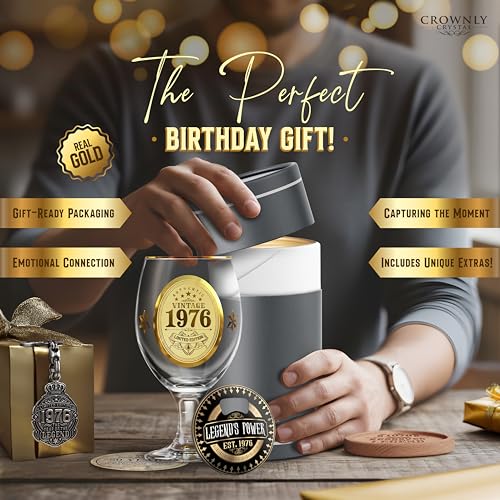 CROWNLY CRYSTAL® 1976 50th Birthday Gifts Men Personalised Beer Glasses 50th Birthday Card Uncle Brother Dad Gifts from Daughter