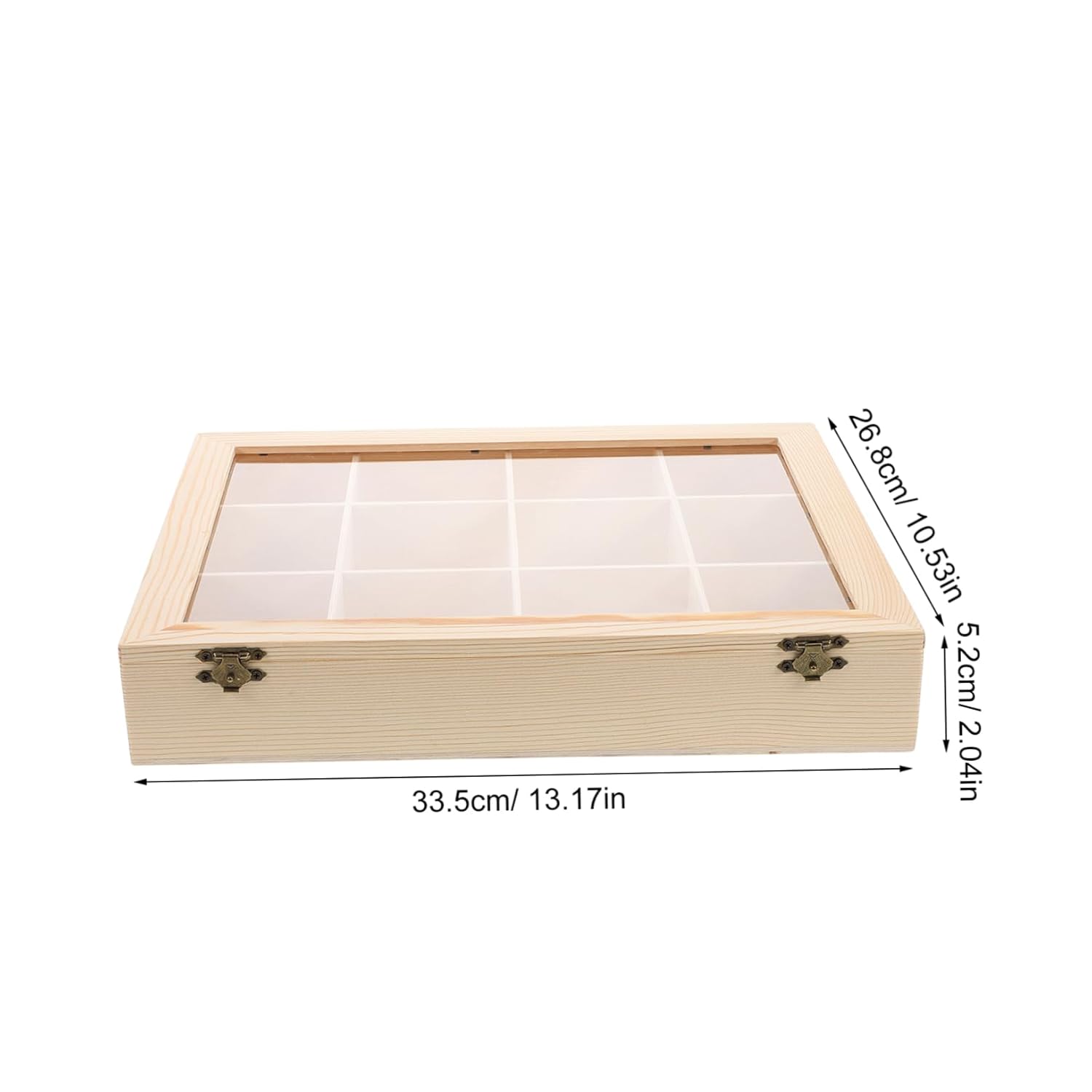 Unomor 12grid Wooden Rock Display Case for Collectibles Organizing Box Lid Crystal Storage Shelf