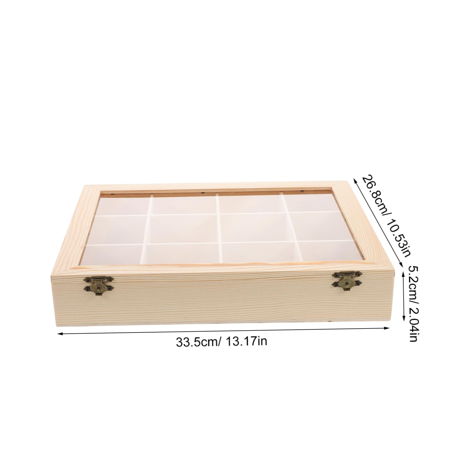 Unomor Wooden Compartment Rock Organizer Khaki Collectibles Display Case Clear Lid Rock Display Case Acrylic Sample Display Boxes Wooden