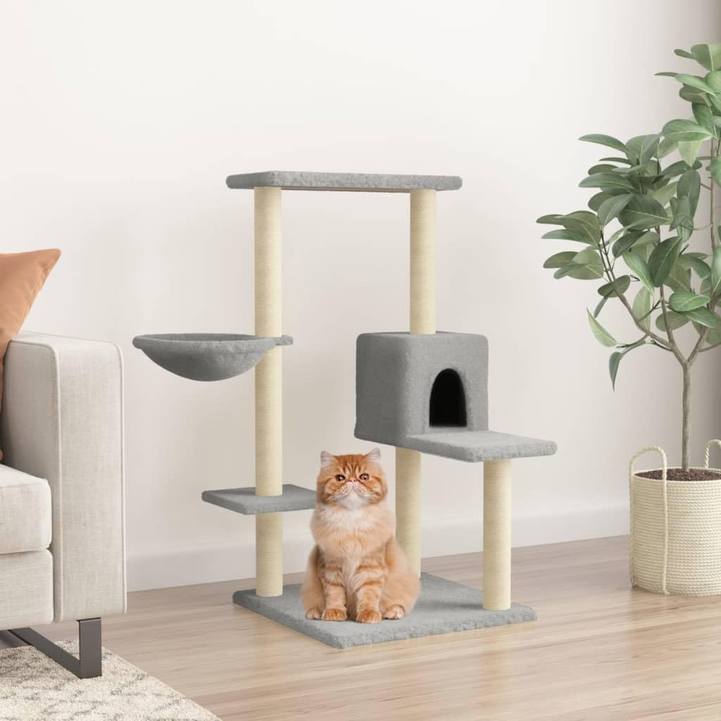 ShGaxin Rascador para Gatos con Postes de sisal Gris Claro 95 cm, Rascador Gato, Arbol Rascador para Gatos, Gatos Accesorios, Torre Gatos, Arranhador para Gatos, Casa para Gatos