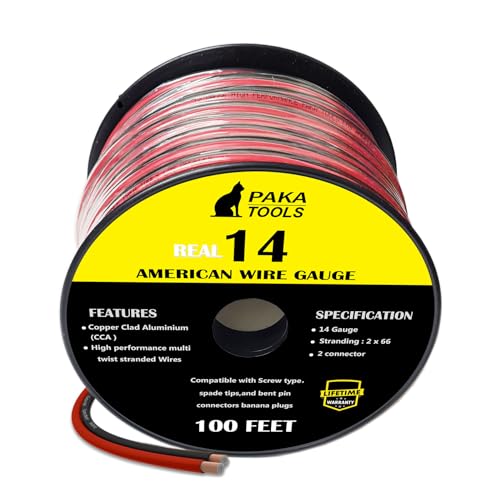 Fil de haut-parleur en cuivre épais CCA 14 AWG bicolore avec bobine de 30,5 m