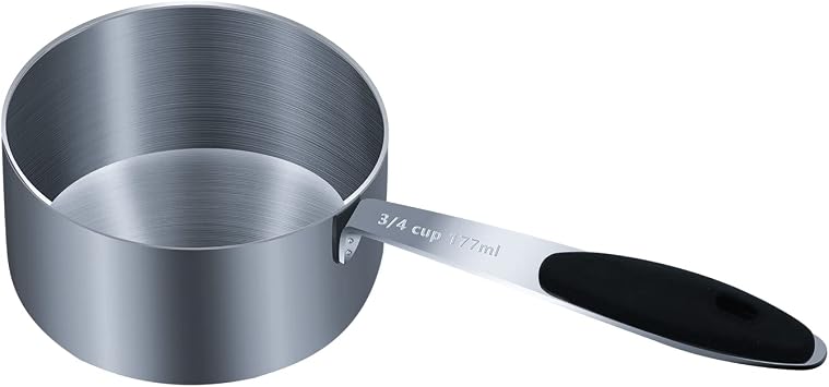 LEIFENY 1PCS 3/4Cup 177ml, 6oz Single Measuring Cup with Black Silicone Grip, Stainless Steel Individual Measure Scoop Only