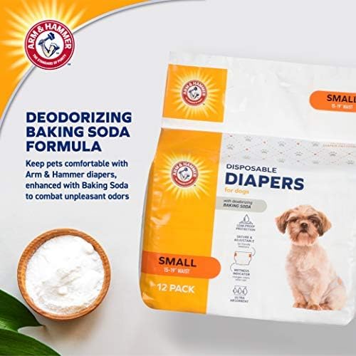 Image of Arm & Hammer for Pets Disposable Female Dog Diapers with Odor Control and Wetness Indicator Leak Resistant for Incontinence and Heat Cycles Size Small 15-19 Inch Waist 12 Count 6 Pack Daily Wear