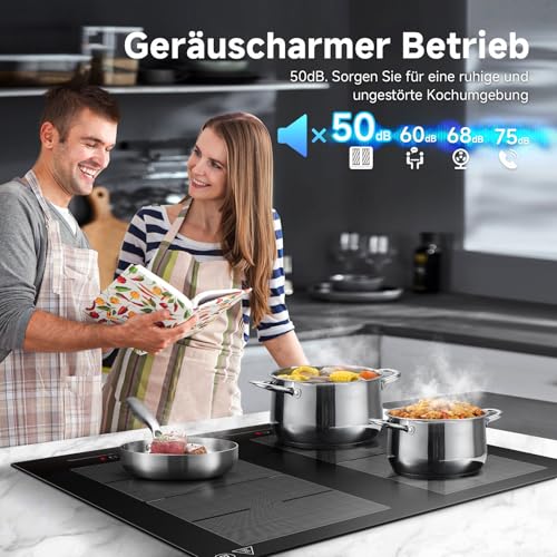 AMZCHEF Induktionskochfeld 60cm mit 2 Flexzonen und Booster | 4 Zonen Induktionskochplatte mit leisem Betrieb, 9 Leistungsstufen, BBQ Funktion, Pausenfunktion und Warmhalten, 7400W – Bild 5