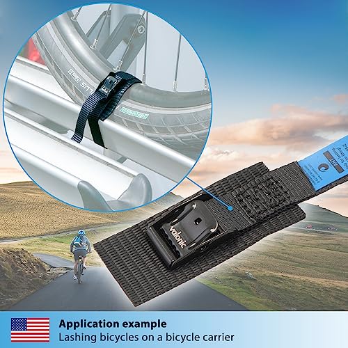 valonic ANT - Short Lashing Strap, Padded, 4 Pieces, 0.75\" x 1\', 350lbs Breaking Strength, cam Buckle, Black - tie Down Straps for Bike Rack