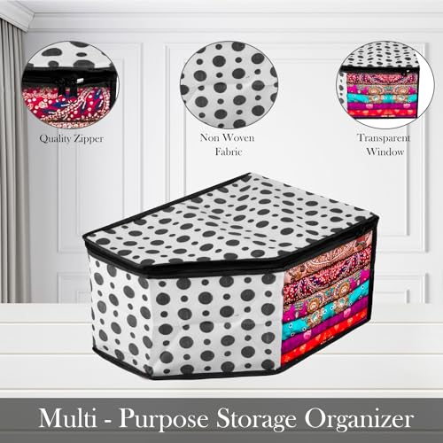 Image of Urbane Home Blouse Cover | Clothes Storage Bag | Zipper Wardrobe Organizers | Non-Woven Clothes Organiser | Side Transparent Blouse Organizer | Dot-Design | Pack of 6 | Black