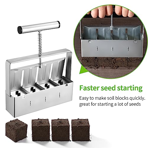Zxzyhfty Soil Blocker With Comfortable Handle，4 X 2Inch Manual Quad Soil Block Maker Gardening Tool Set For Seed Stater Tray(Sliver) #TOP3
