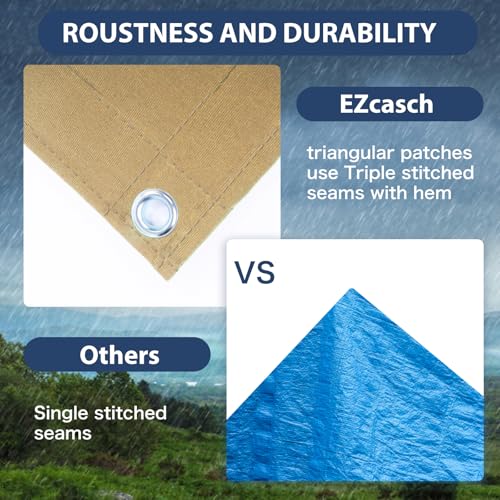 Ezcasch 20’x24’ Canvas Tarp Heavy Duty Water Resistant Tarpaulins with Aluminum Grommets,UV Resistant, 22Mil Multipurpose Drop Cloth, 14oz Cover Sheet for Outdoor and Indoor Use with Ropes Yellow by Ezcasch - Image 3