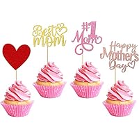 24 Stück Mother's Day Cupcake-Topper – Glitzernde Herzen & Sprüche Für Mama