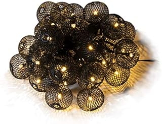 Qbis 30 Fairy Lights, Black Metal Lantern Covers with Warm White Fairy Lights on Black Wire. Battery Operated Fairy Lights, Timer, Indoor/Outdoor Hanging Fairy Lights (Black)